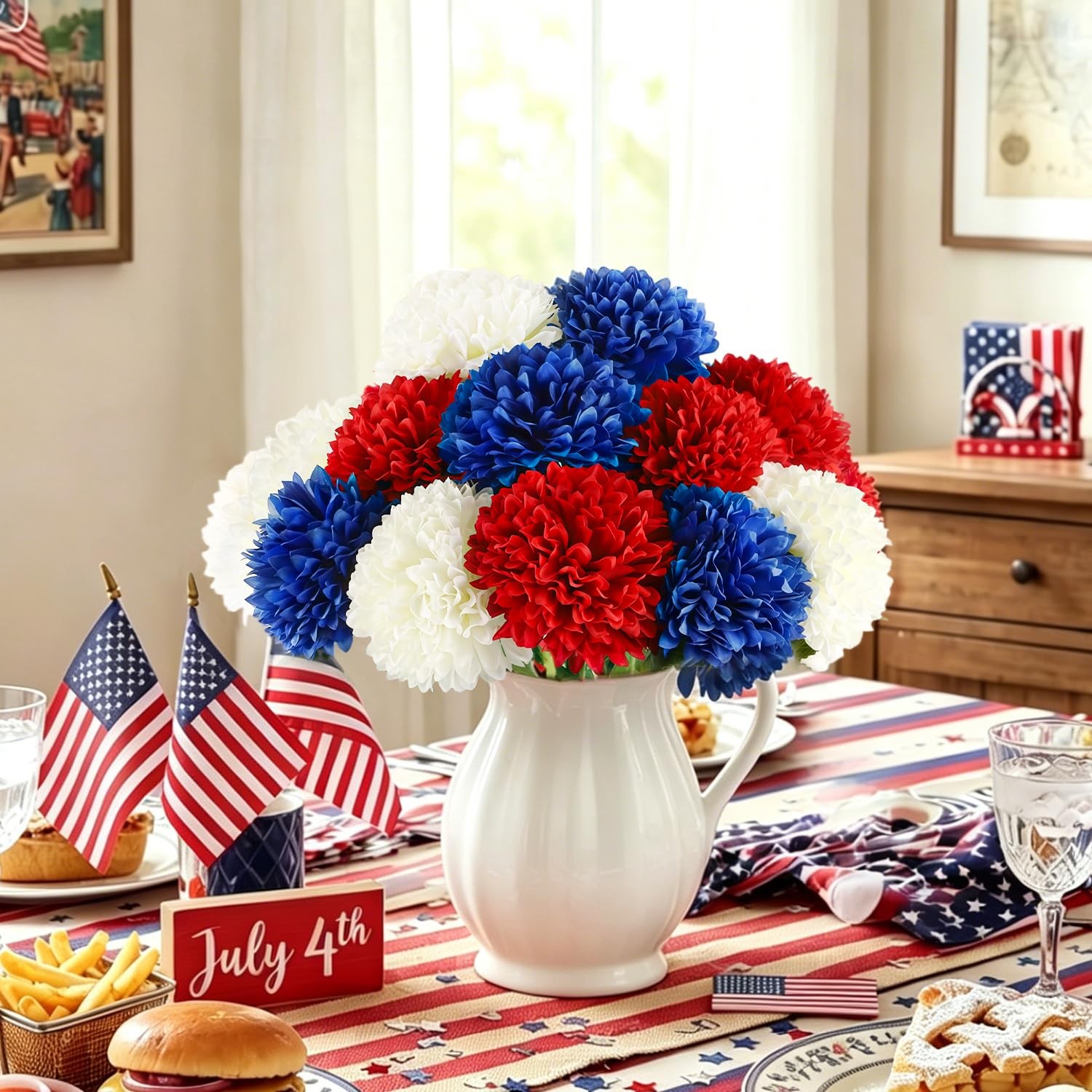 4th of July Decorations Patriotic Decor 12Pcs Artificial Flowers Red White an…