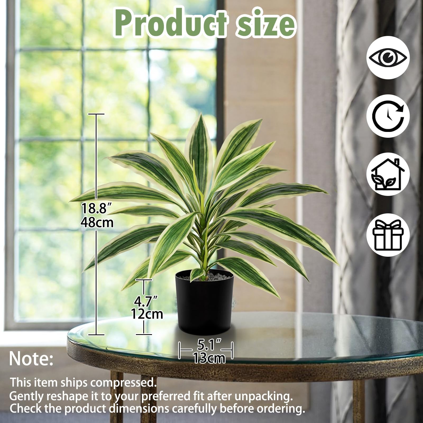 18 Inch Fake Potted Medium Artificial Dracaena Plant Indoor Black Pot Decor
