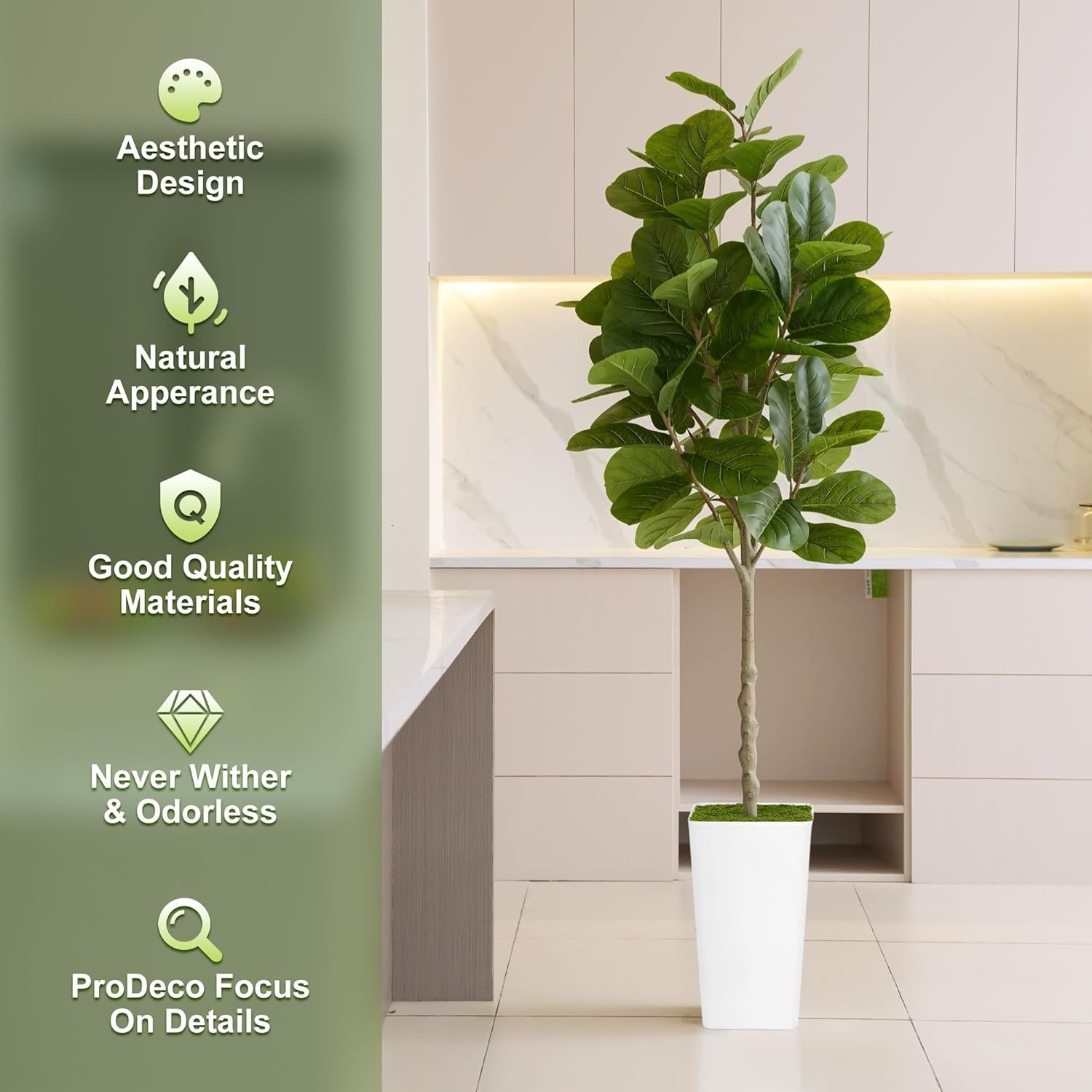 Artificial Fiddle Leaf Fig Tree 6ft Realistic Tall Fake Plants Office Home