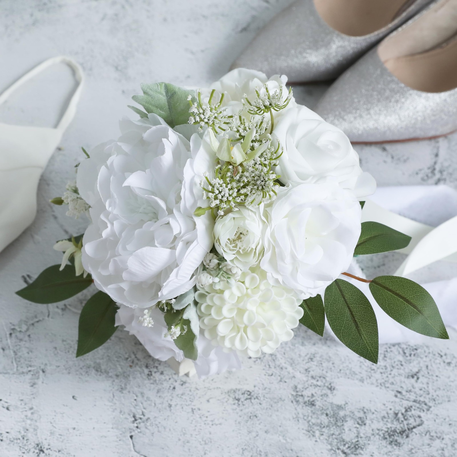 White Ivory Artificial Rose Flower Bride Bridesmaid Wedding Bouquet Ceremony