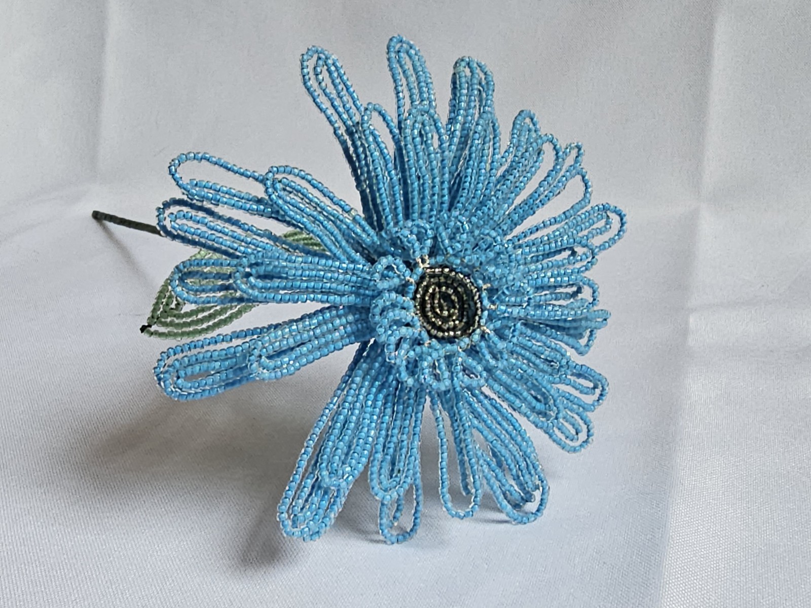 Aqua French Beaded Gerbera Daisy – Handmade Heirloom Floral Decor Gift Idea