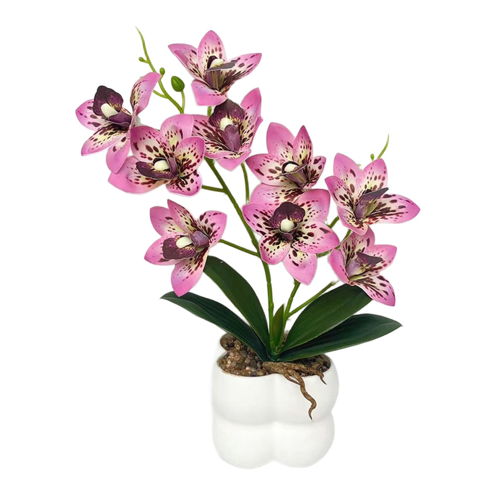 35cm Faux Pink Cymbidium Orchid in White Ceramic Pot for Minimalist Decor