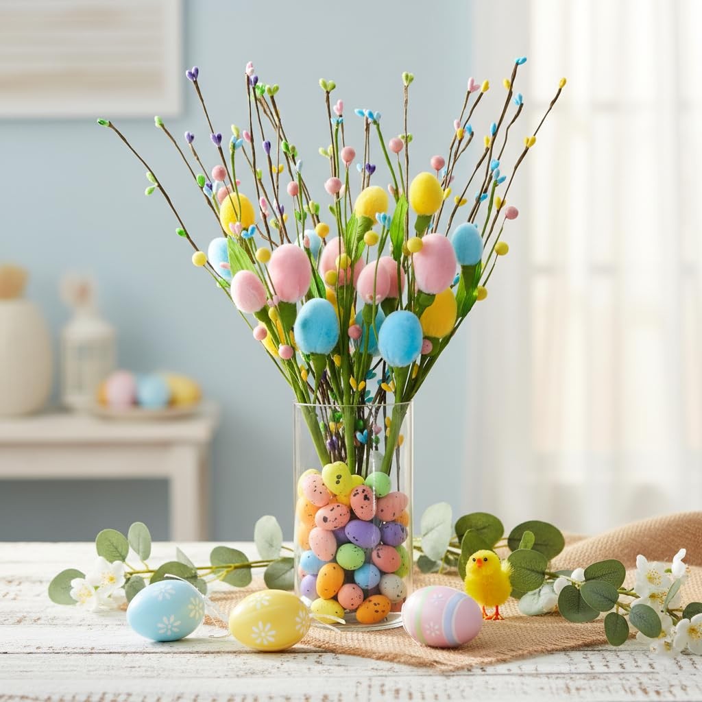 Spring Farmhouse Table Centerpiece with Vase, Artificial Floral Picks with 24…