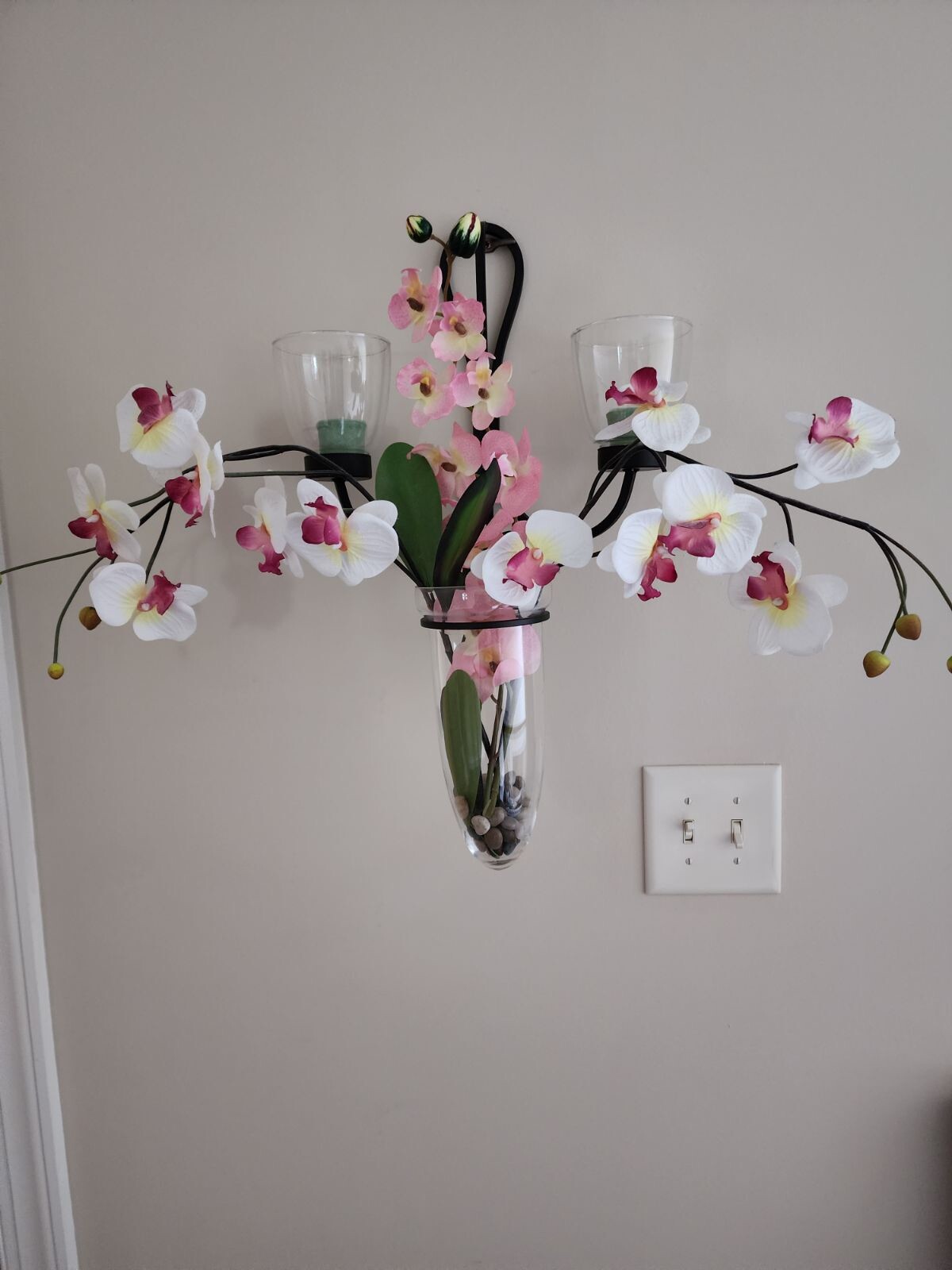 Wrought Iron And Glass Silk Orchid Flower Arrangement
