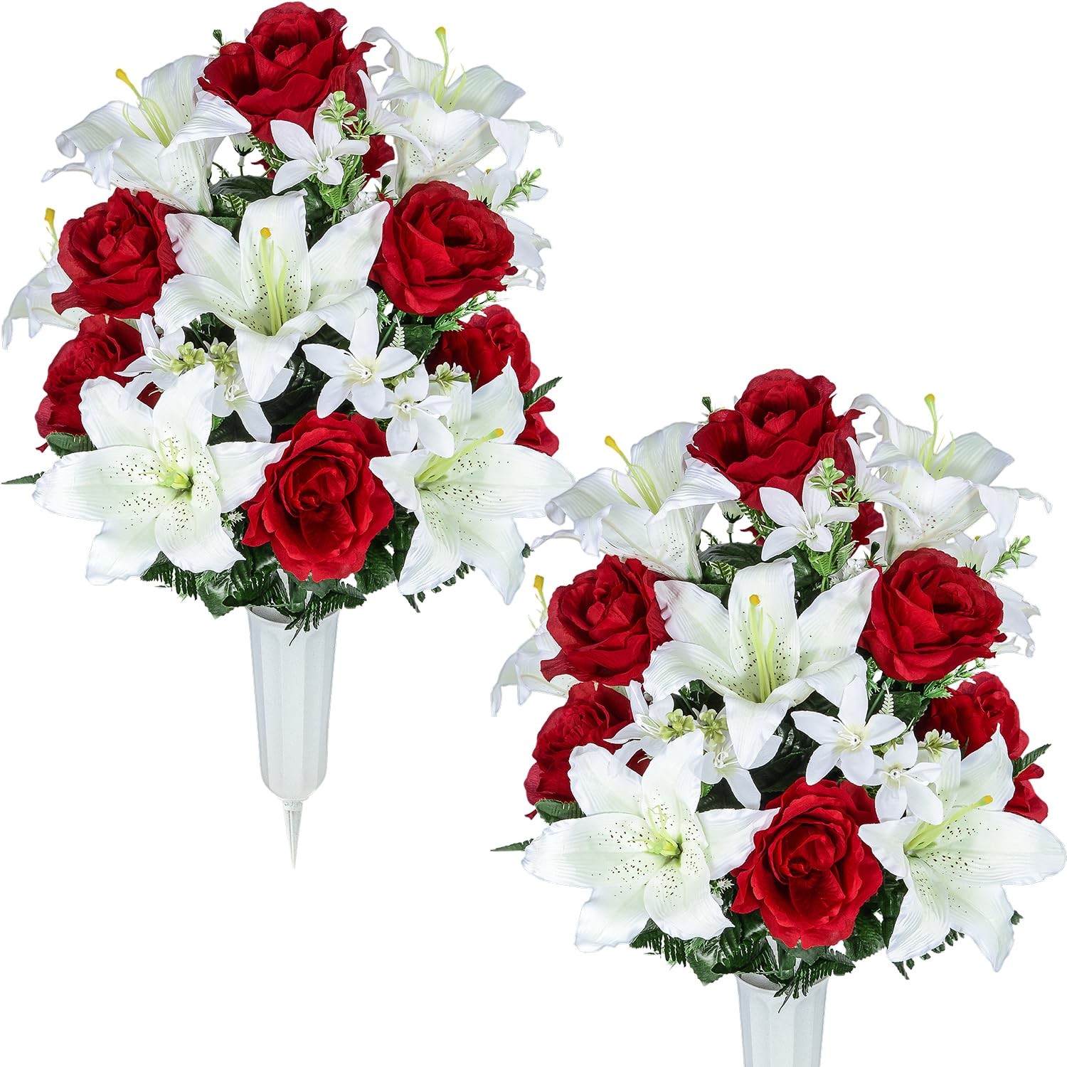 Artificial Cemetery Flower for Graves, Set of 2 Cemetery Memorial Flowers wit…