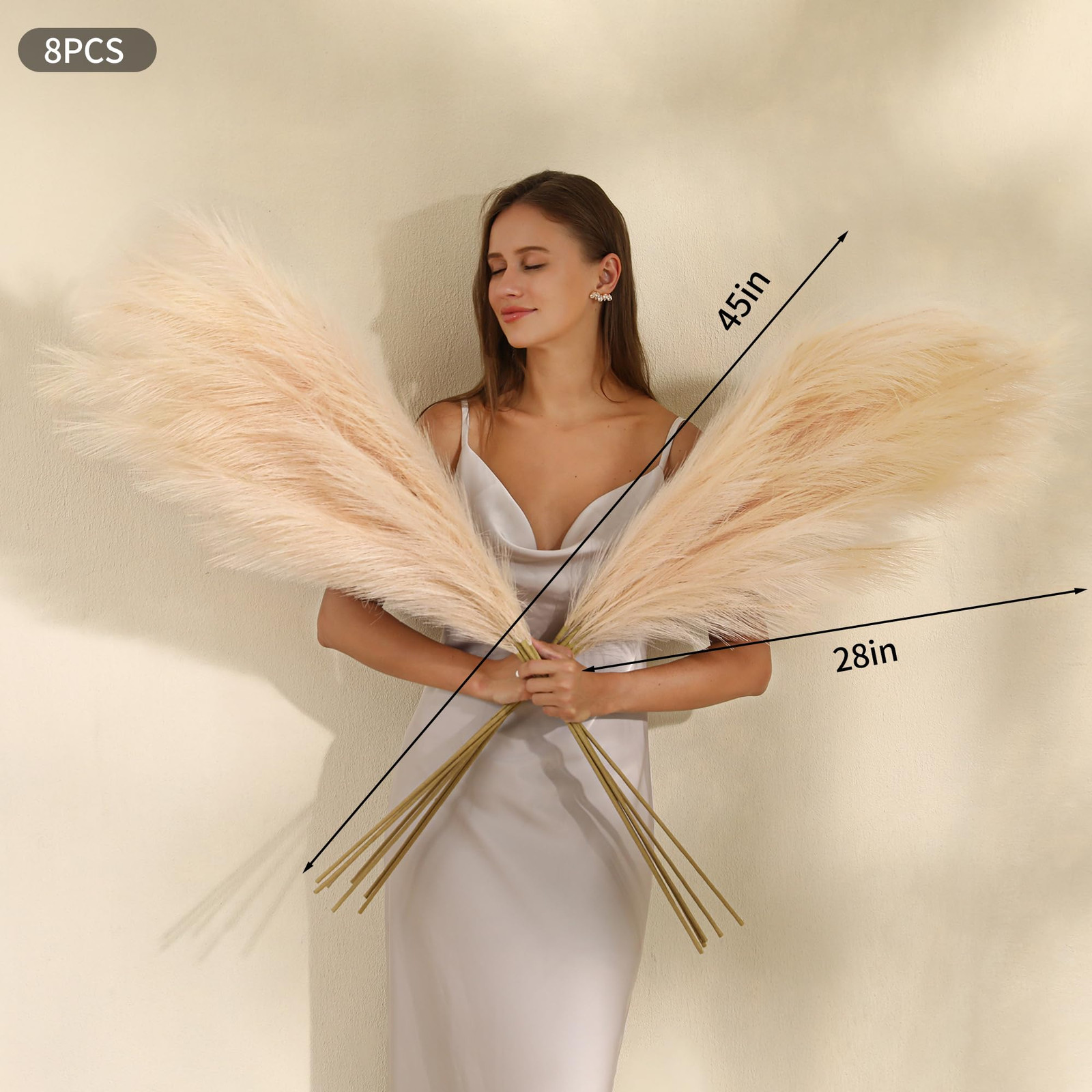 Champagne Faux Pampas Grass – 45-Inch Set of 8 | Boho Home Decor | Tall Artif…