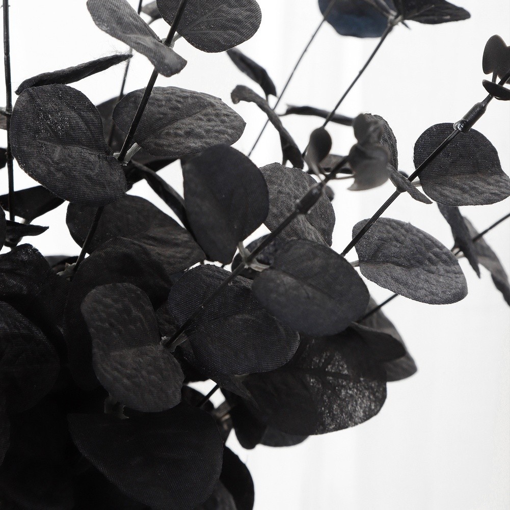 Realistic Black Plastic Eucalyptus Foliage Stems 13.78in for Festive Home Decor
