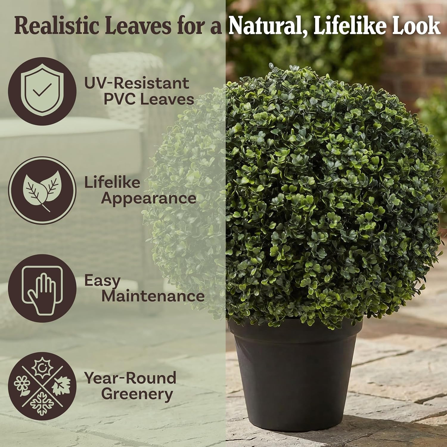 Artificial Boxwood Plant – 21-Inch Topiary Ball Faux Plant – Indoor or Outdoor U