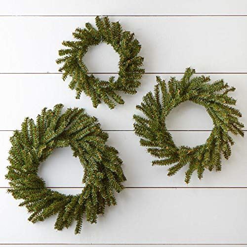 Set of Assorted Size Artificial Canadian Pine Wreaths – 10″, 12″, 16″