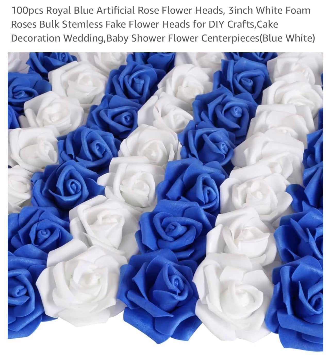 100pcs Blue Artificial Rose Flower Heads 3inch White Foam Roses Bulk Stemless…