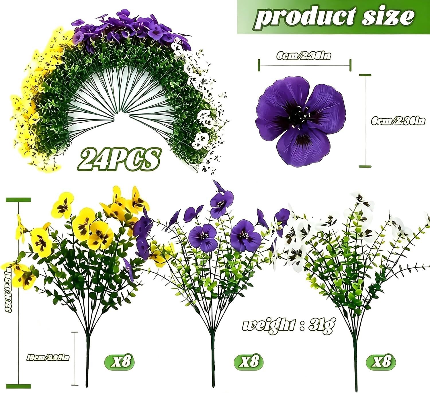 2 Sets Faux Pansy Hanging Baskets for Home & Garden – Yellow, Cream, Lavender