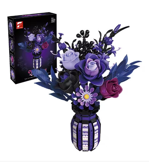 1218PCS Gothic Bouquet Flower Building Blocks Vase Decor DIY Gift