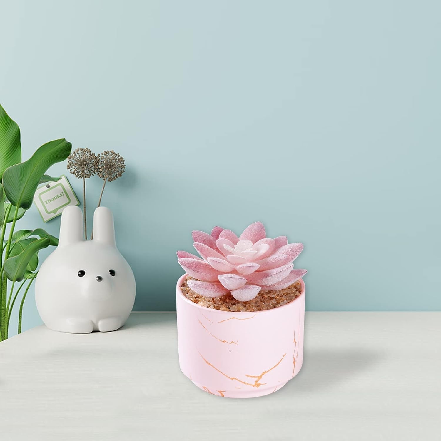 Elegant Artificial Succulent in Round Pink Pot – Indoor Decorative Accent