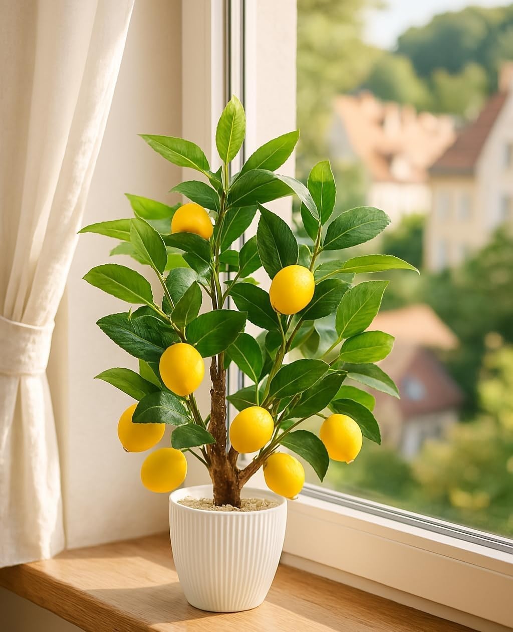 Artificial Lemon Tree with White Pot, 18” Faux Citrus Plant for Kitchen, Bath…
