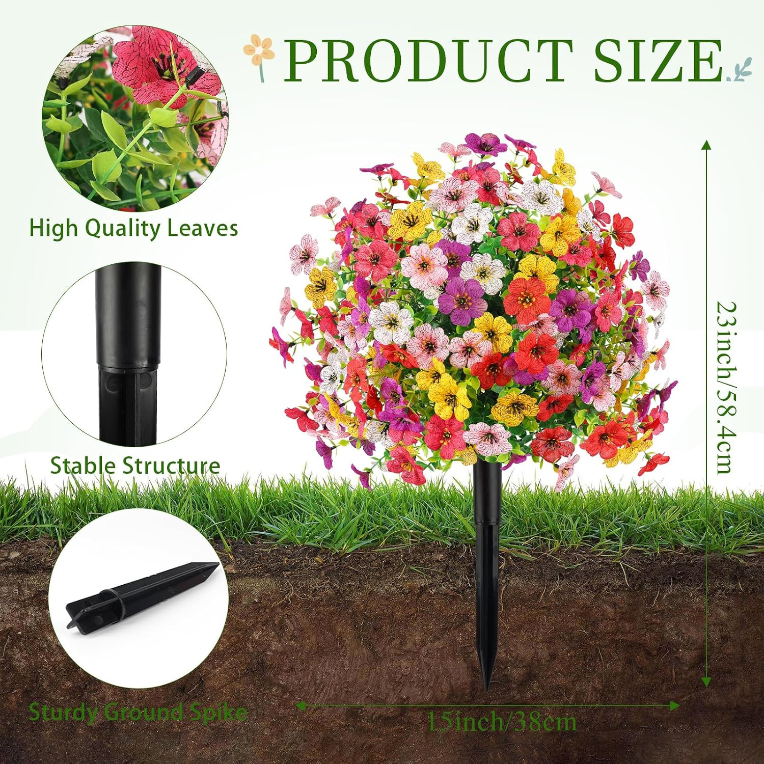 23″ Artificial Flower Topiary Balls – 2 Pack with Ground Spikes for Outdoor Deco