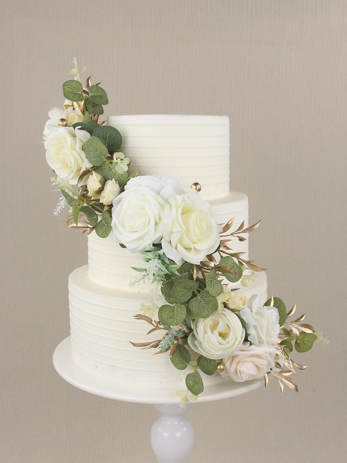 3 PCS Pre Made Cake Toppers Flowers Decorations Wedding Baby Shower White