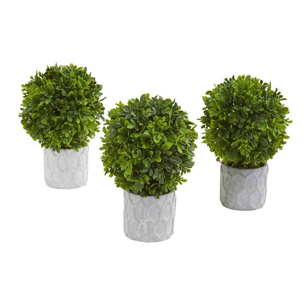 Nearly Natural 9 In. Boxwood Artificial Mini Topiary, Set of 3