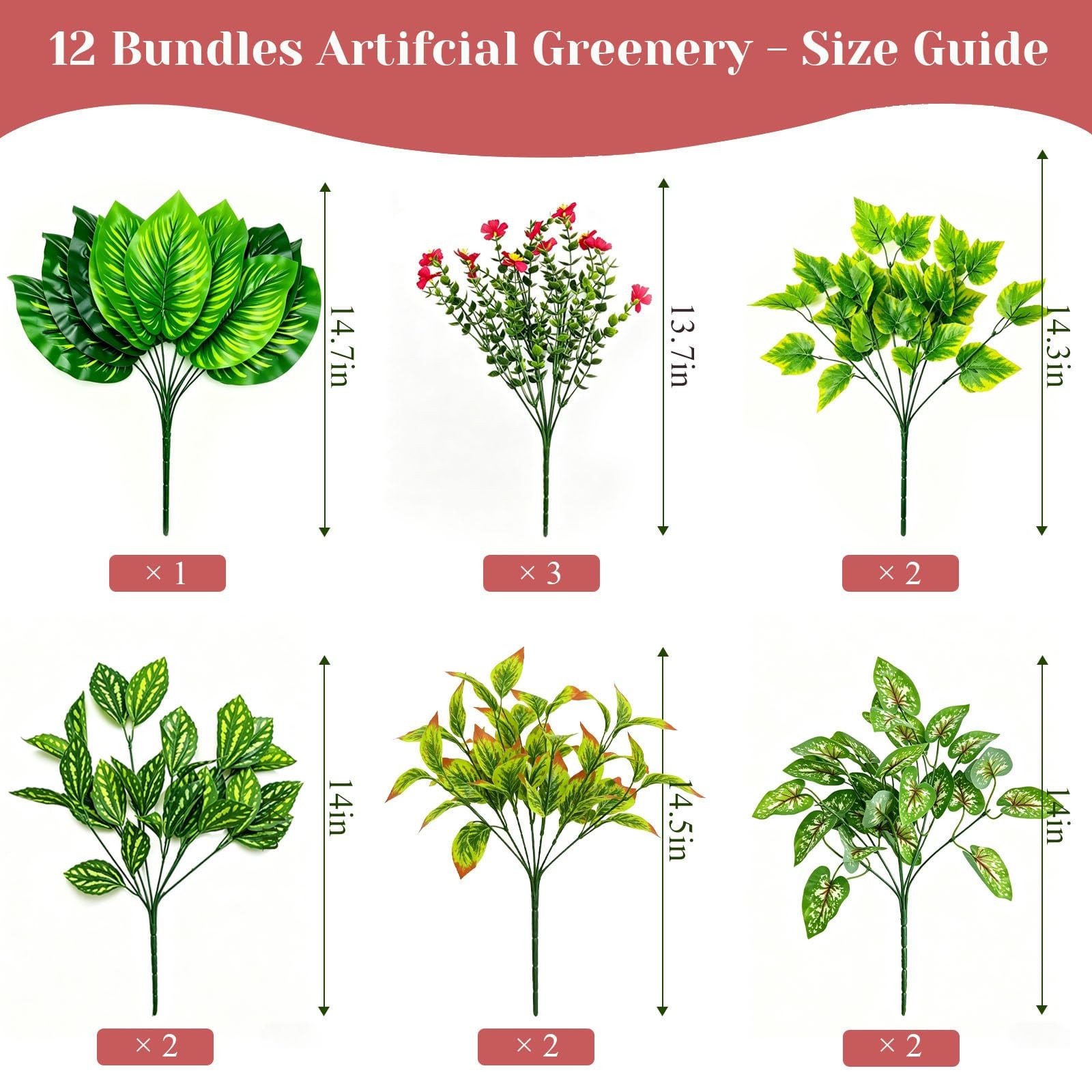 Artificial Greenery for Outdoors UV Resistant 12 Bundle (Red)