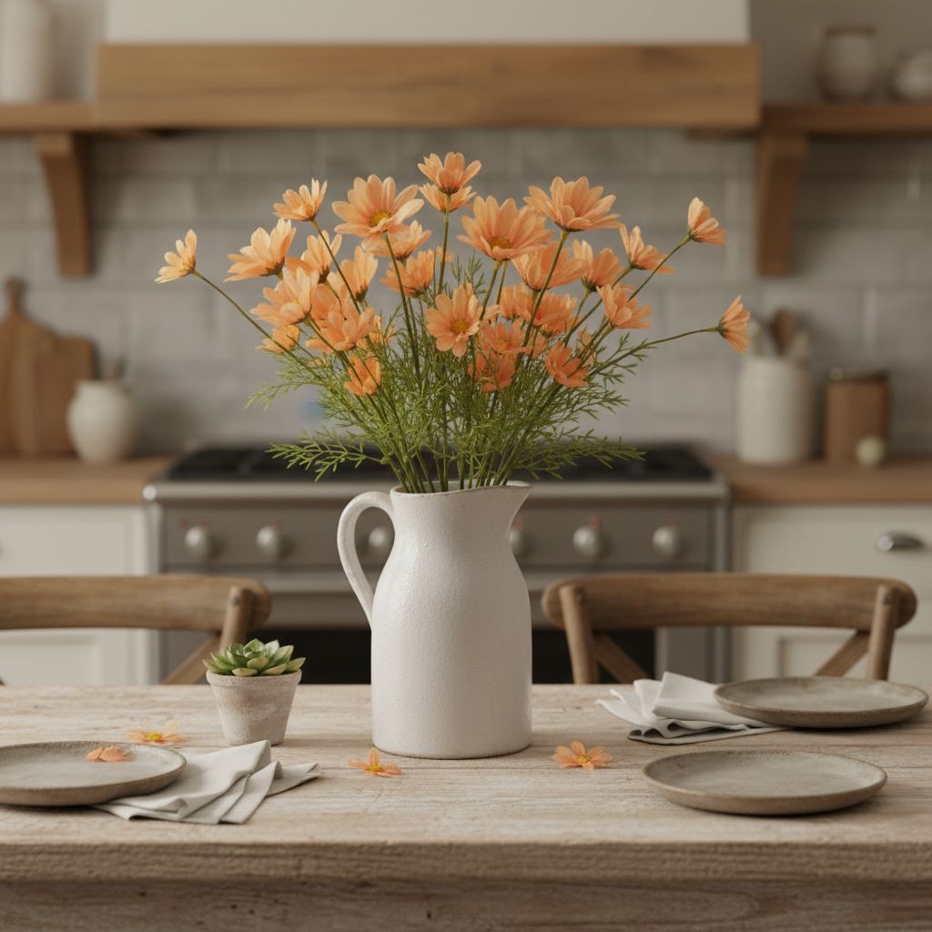 Peach Apricot Faux Daisy Stem 20 Inch Artificial Wildflower Set of 6 Farmhouse F