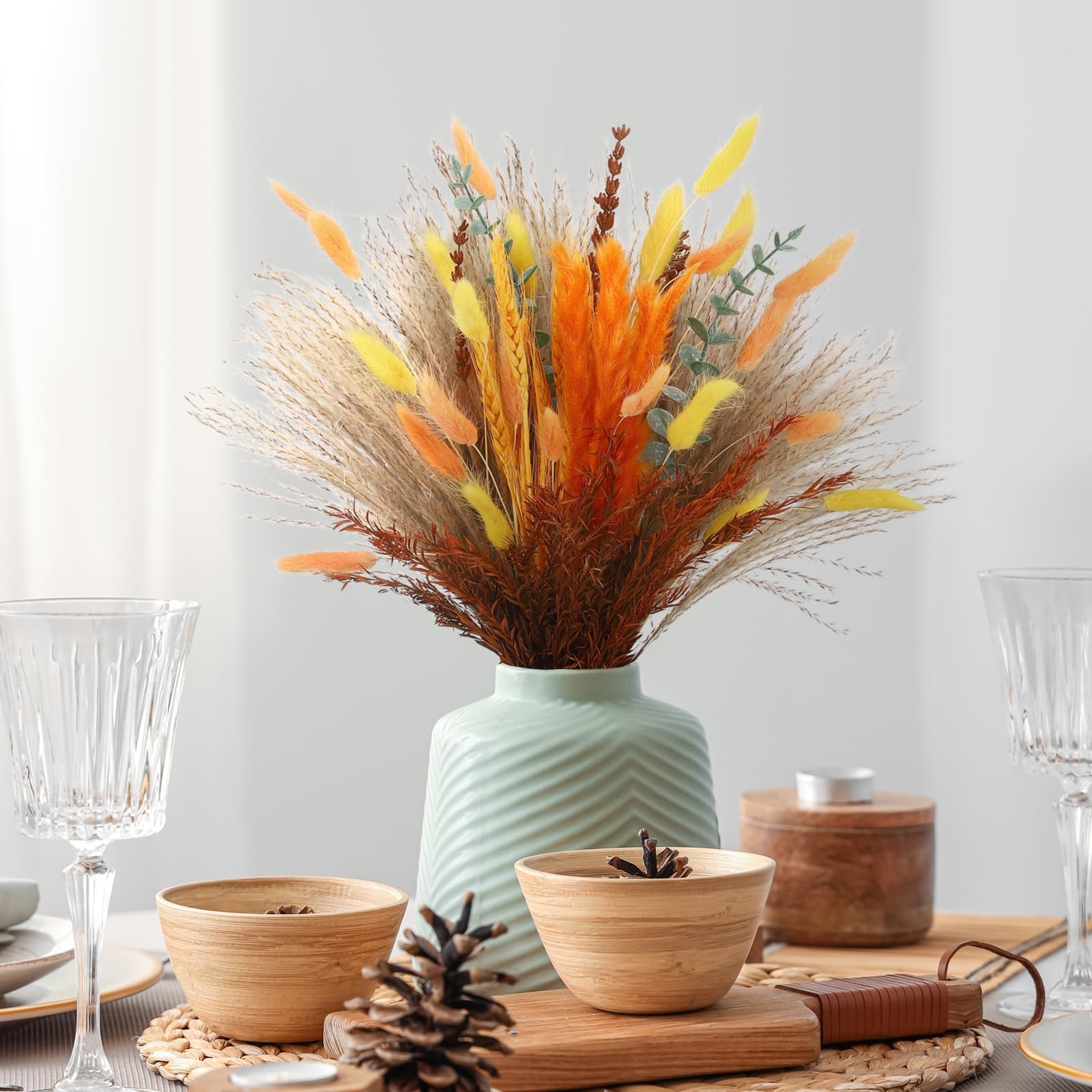 200 Pcs Fall Mix Dried Flower Decor Pampas Bouquet Autumn Orange Table Center…