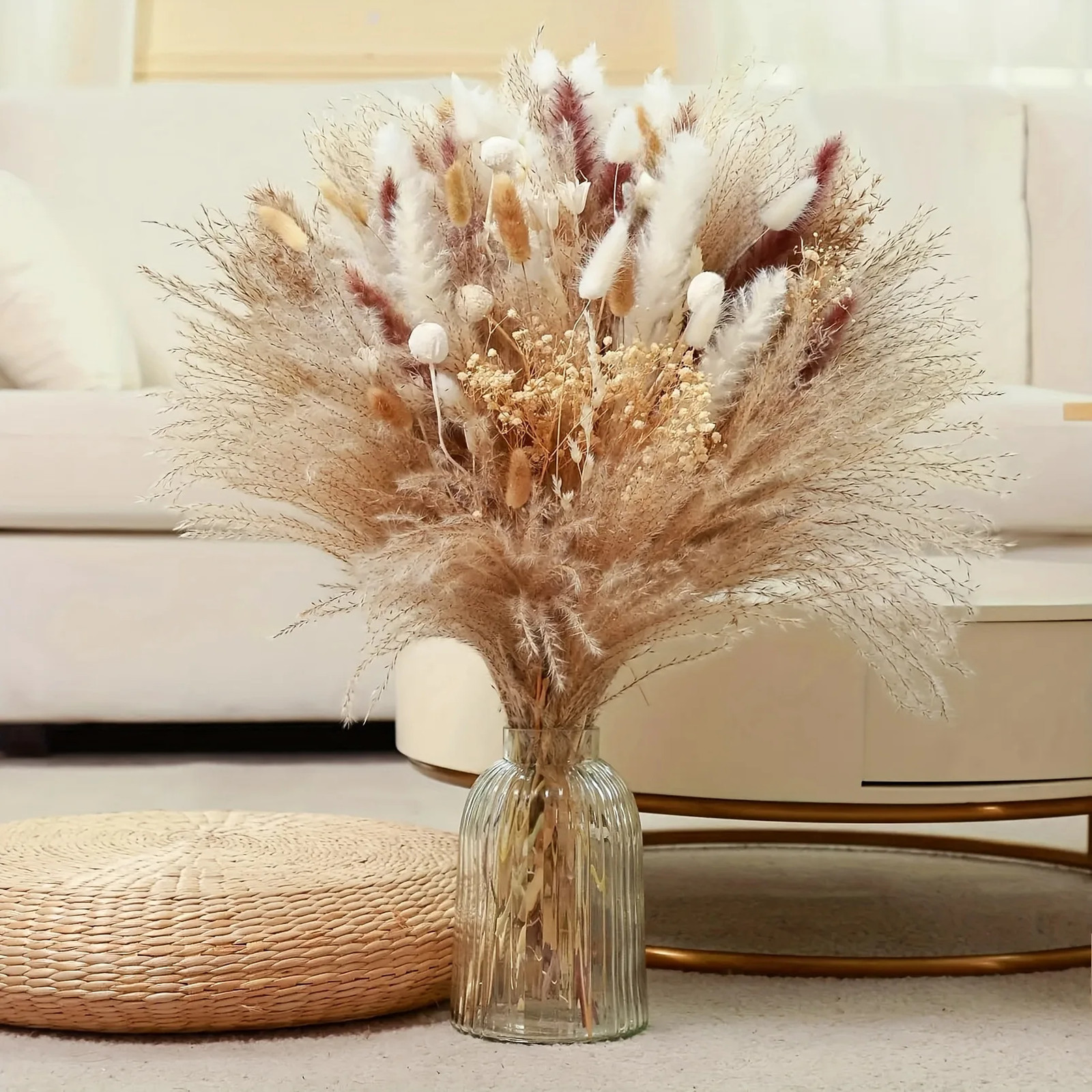 80PCS Natural Dried Flowers Bouquet Pampas Grass Bunny Tail Grass Boho Home Wedd
