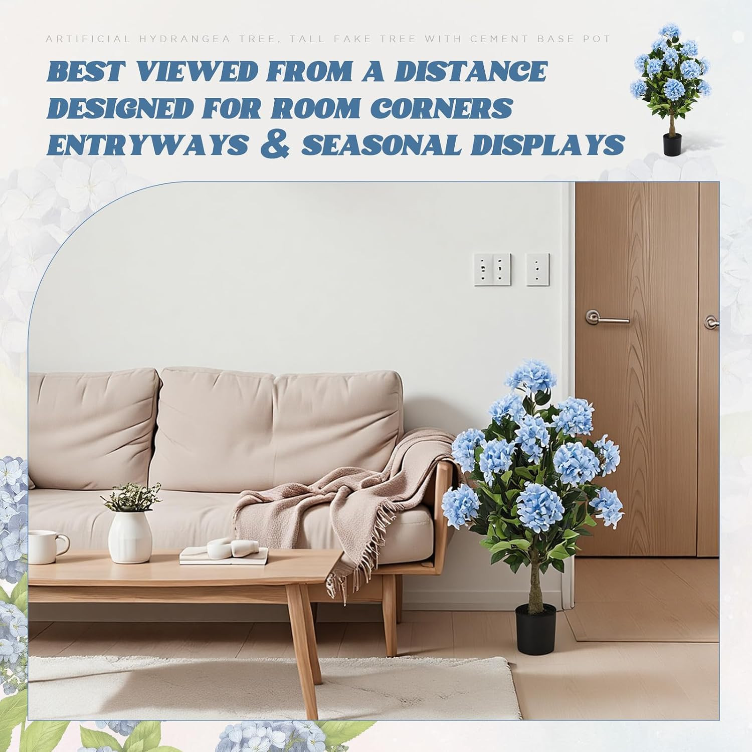 3Ft Blue Artificial Hydrangea Tree – 2 Pack UV Resistant Faux Silk Plant