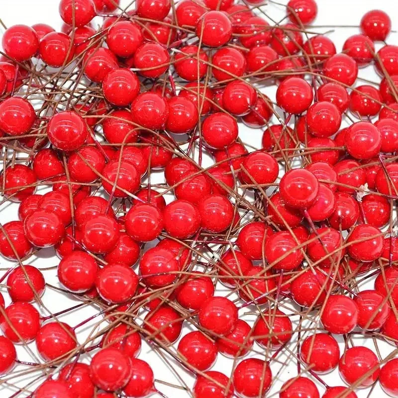 50/1000pcs Artificial Red Berry Stamen Bead Mini Floral Wreath Ornament Xmas DIY