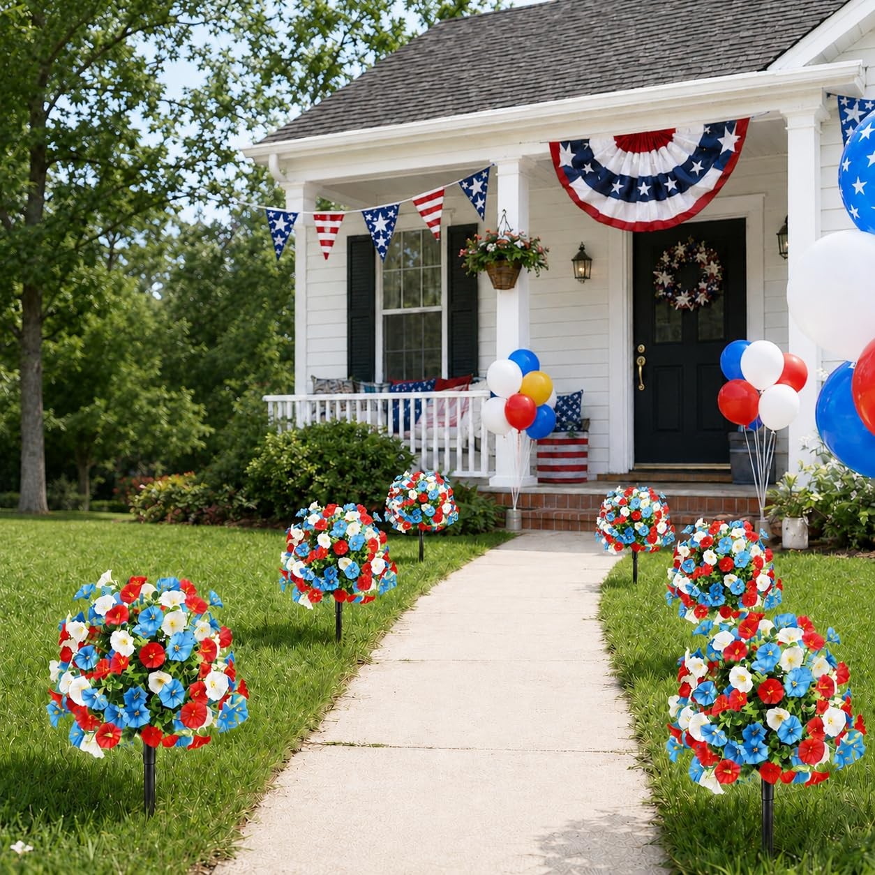 22″ Red White Blue Artificial Flowers with Ground Stakes, 4th of July Decor U…