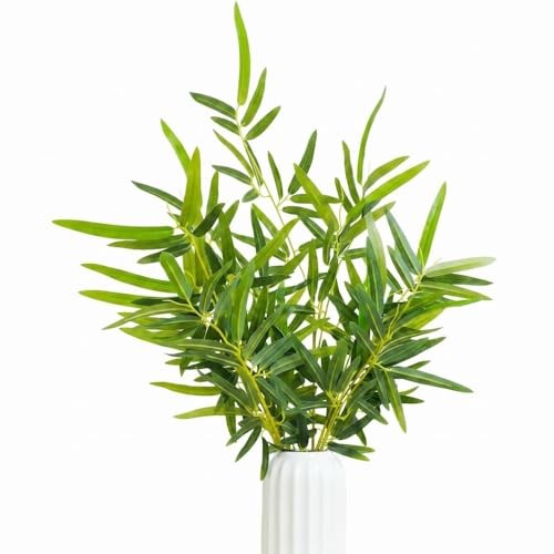 6 Pcs Tree Branch 19.7 Inches Artificial Bamboo Leaves – Faux Green Silk Bamboo