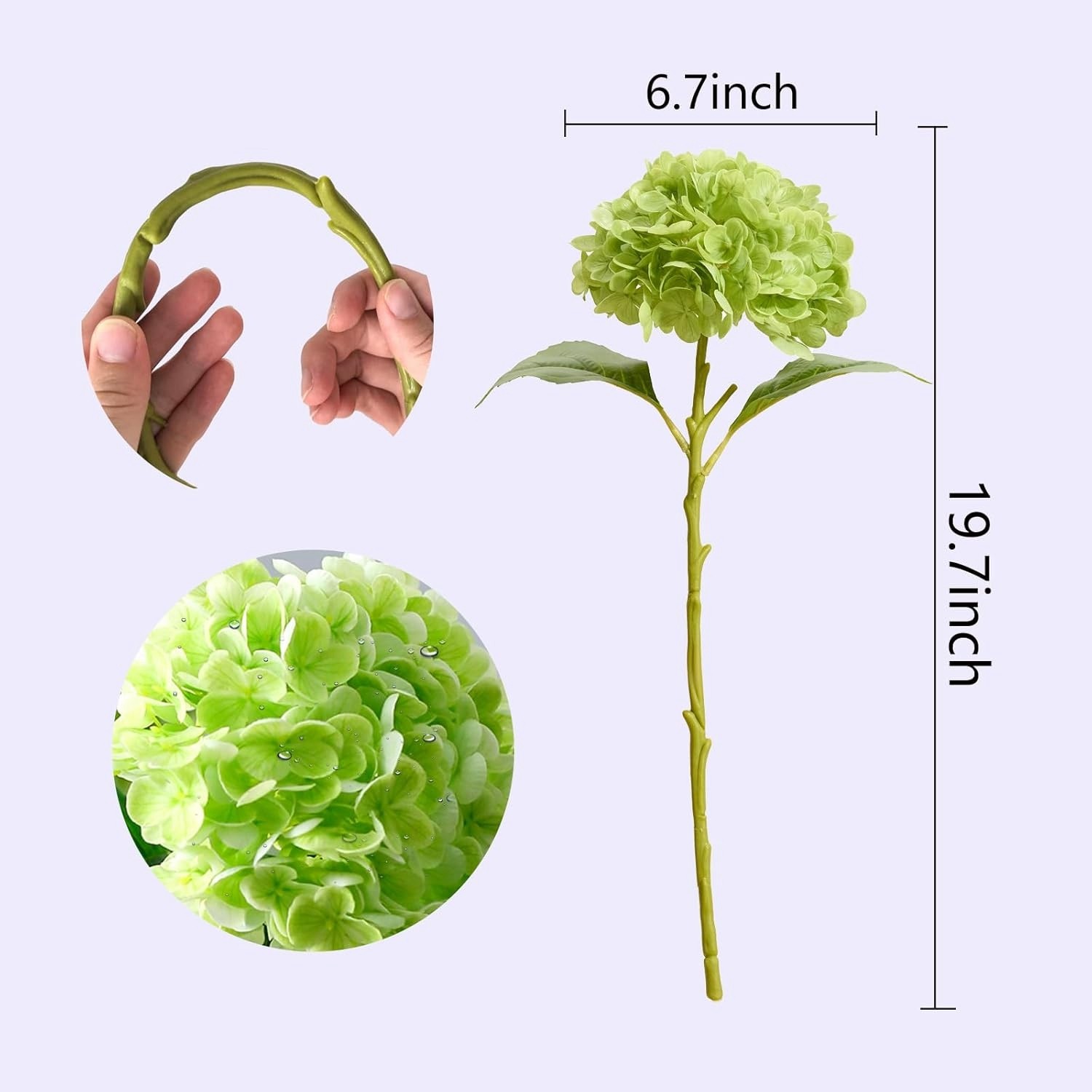 4-Pack Real Green Artificial Hydrangea Flowers, 20″ Faux Hydrangea Stems1147