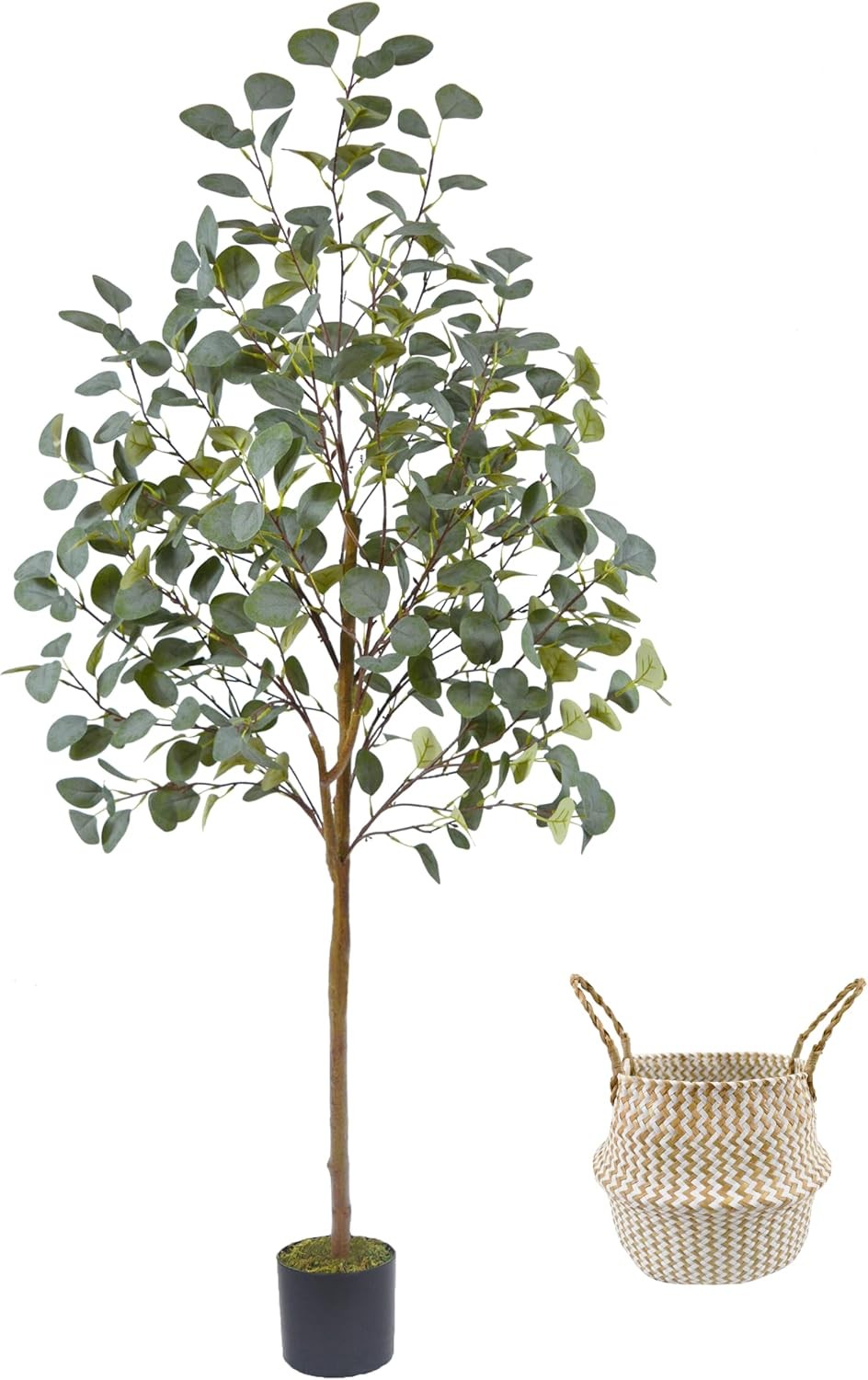 Artificial Eucalyptus Tree, 5ft Tall Mordern Fake Eucalyptus Plant with Basket,