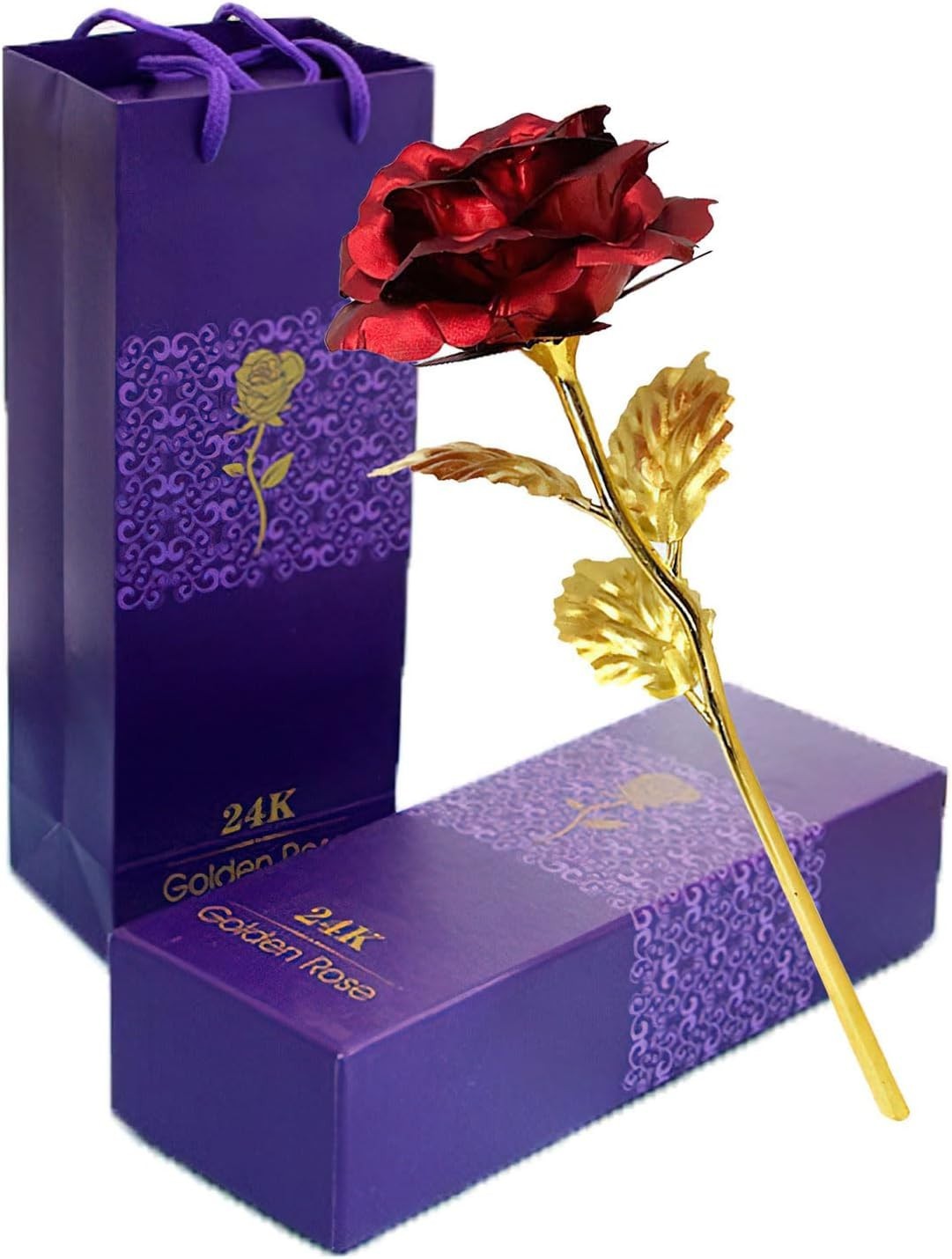 24k Gold Rose with Luxury Gift Box – 10-inch Golden Rose Metal Single Roses