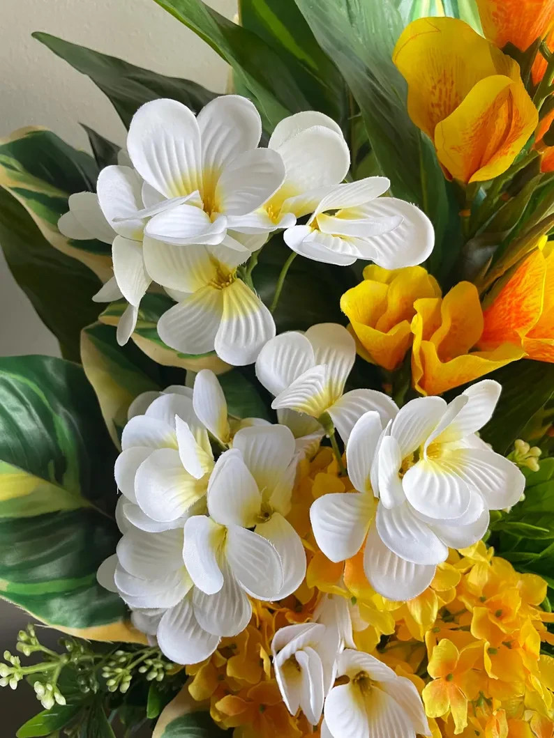 Tropical Floral Arrangement: Yellow & Green Beach House Decor, Table Centerpiece