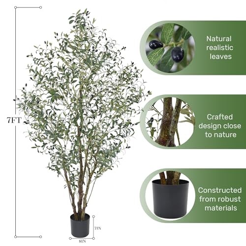 Artificial Olive Tree 7FT Tall Large Faux Trees with Realistic Leaves and 7ft