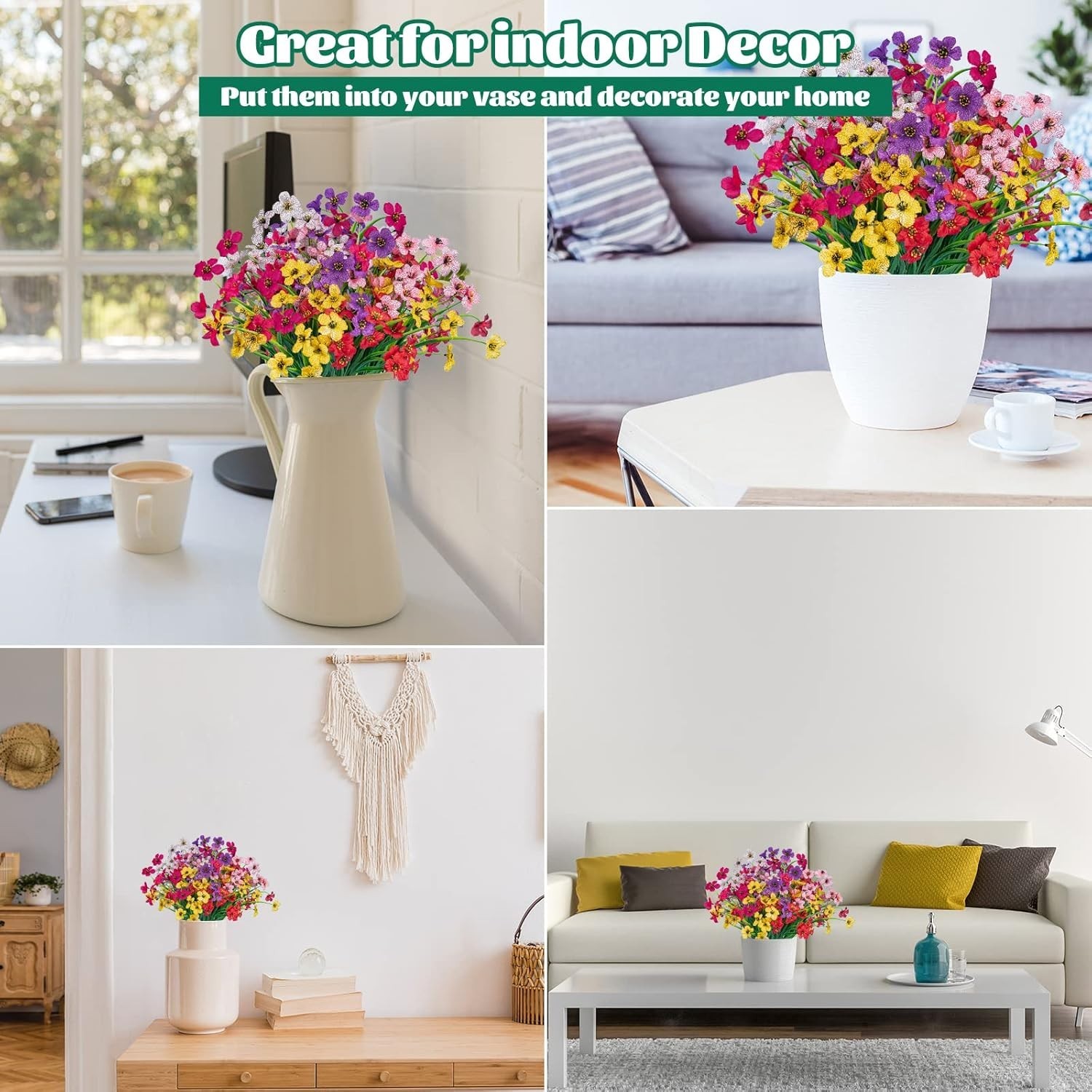 Vibrant 24 Pcs Plastic Flowers – Ideal for -Round Indoor/Outdoor Decoration
