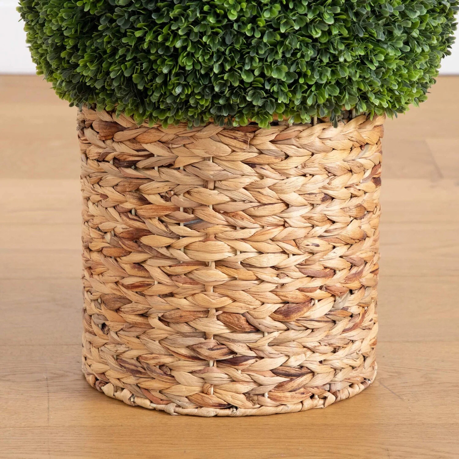24” Artificial Boxwood UV Resistant Ball Topiary in Weave Basket Indoor/Outdoor