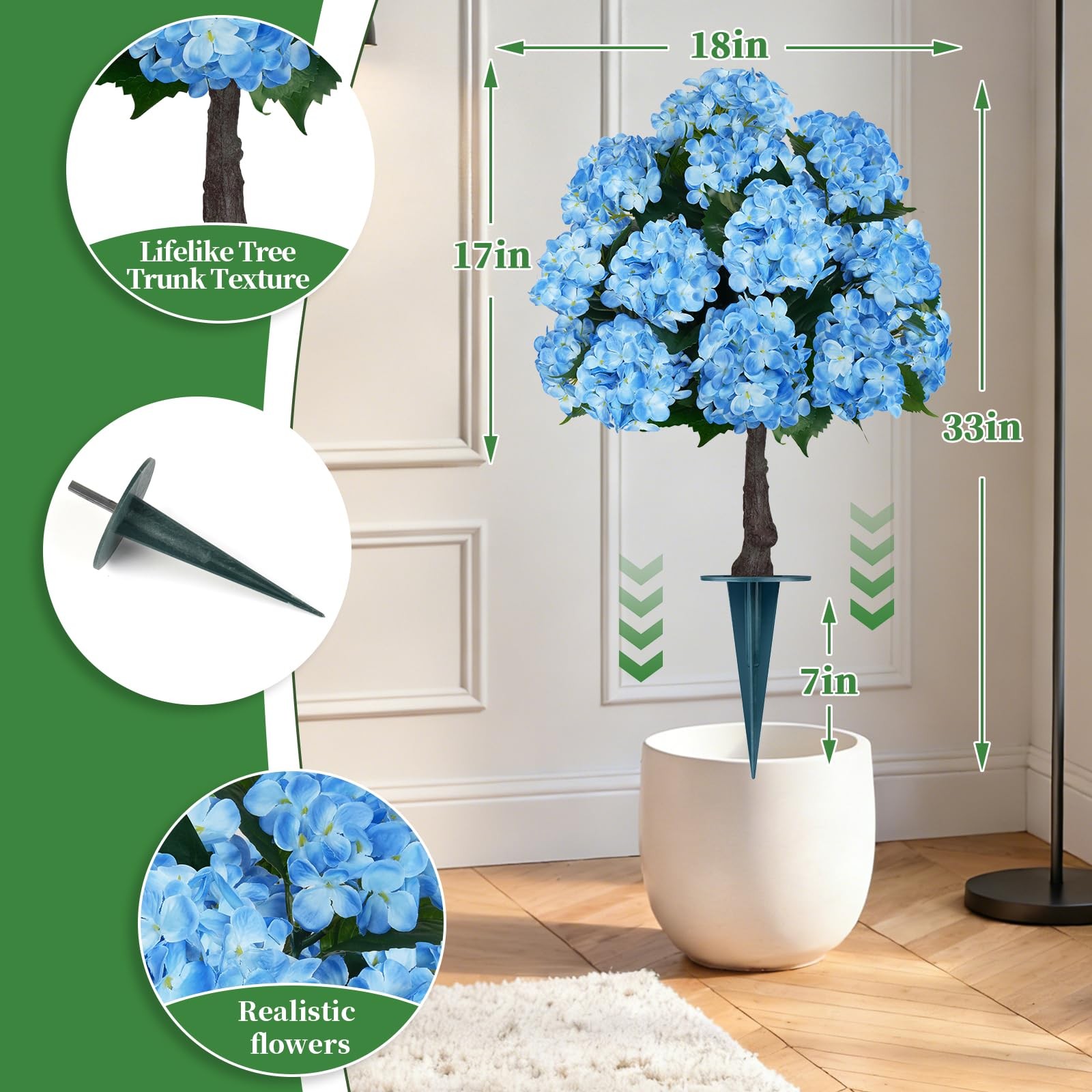 Artificial Topiary Ball Tree with Blue Hydrangea, Set of 2 UV Resistant Shrub…