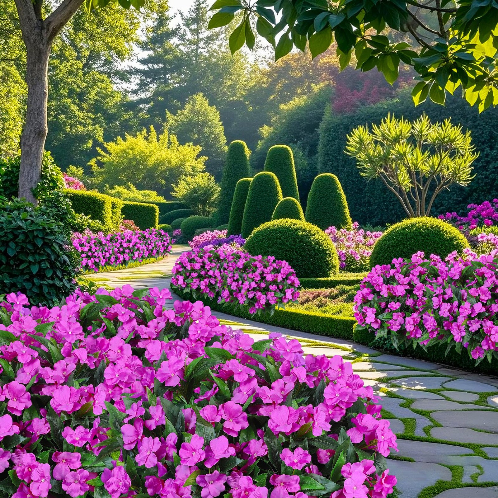 Ouddy Decor 6 Bundles Artificial Impatiens Flowers for Outdoors Decoration, S…