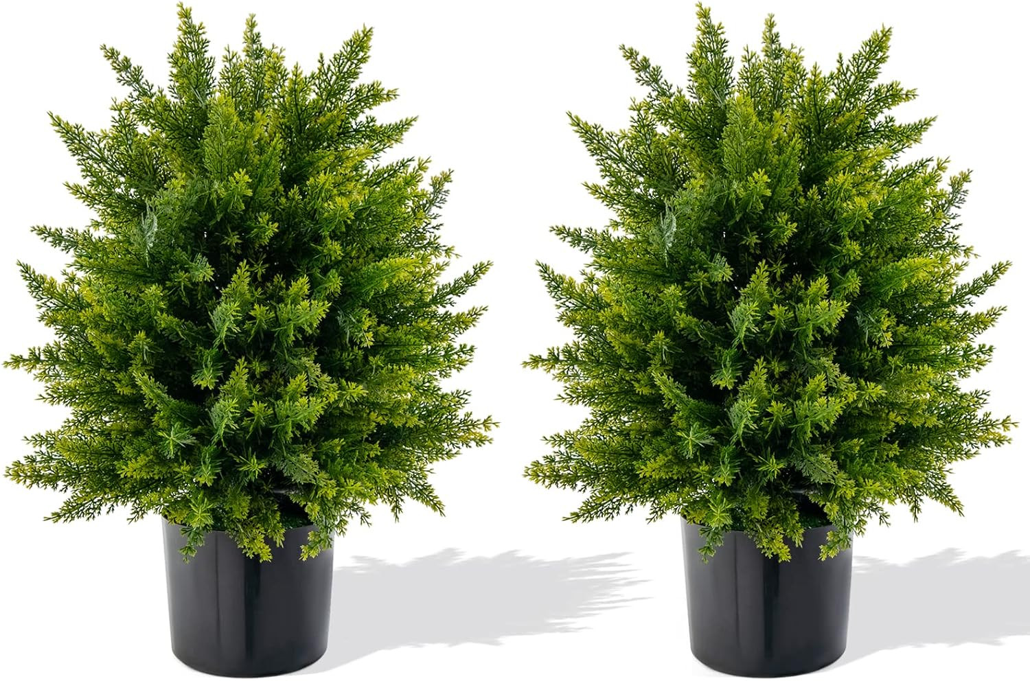 Set of 2 Faux Cedar Topiary Ball Trees in Cement Pots for Home Decor
