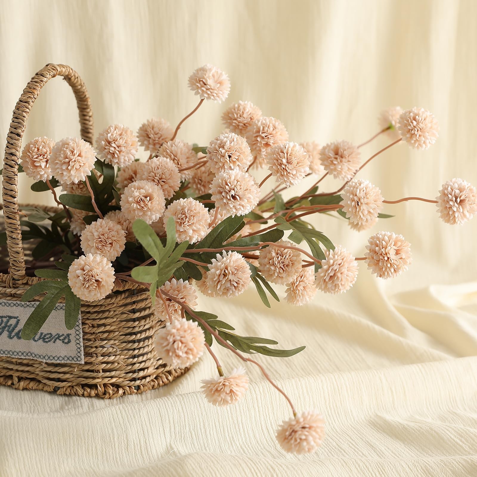 Artificial Pompon Mums Flowers, 12 Long Stems of Faux Kiku Mums, Fake Silk Fl…
