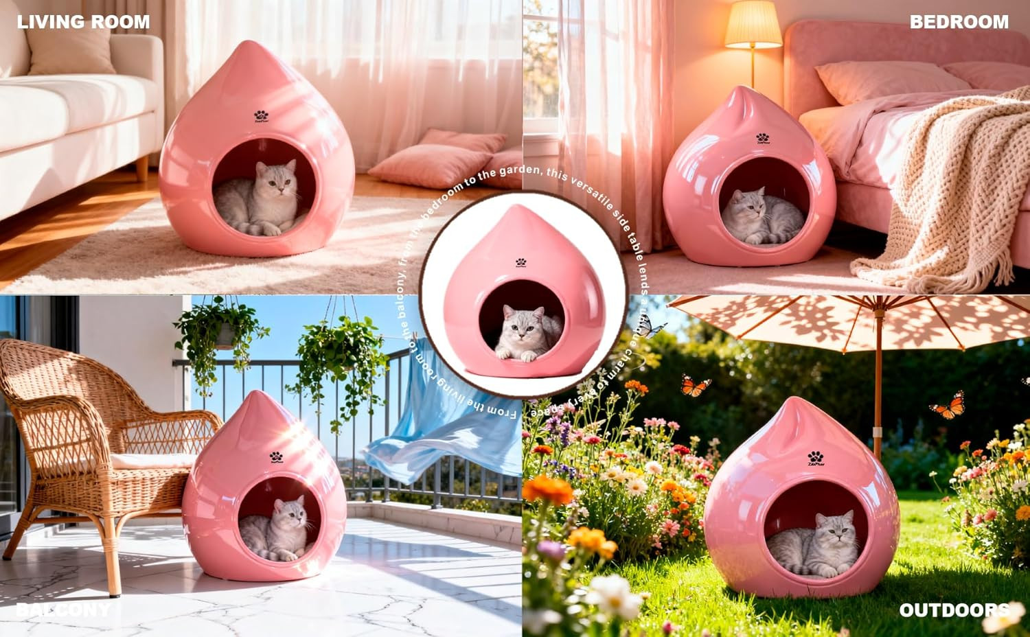 Chic Peach-Shaped Eco-Resin Pet Bed – Space-Saving Pink Decor