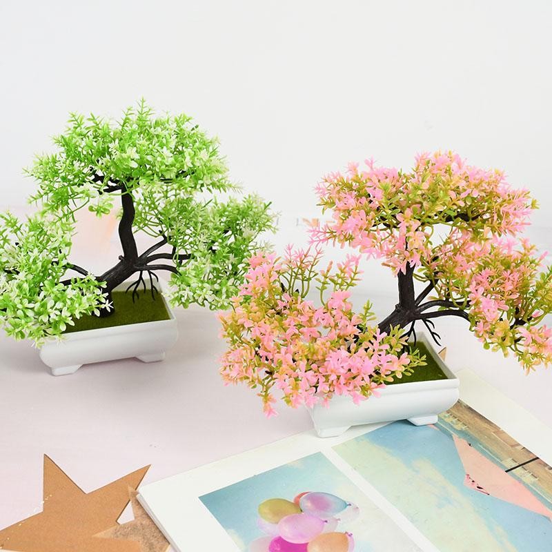 Artificial Bonsai Tree Small Potted Plant Fake Flowers Home Table Decor Gift