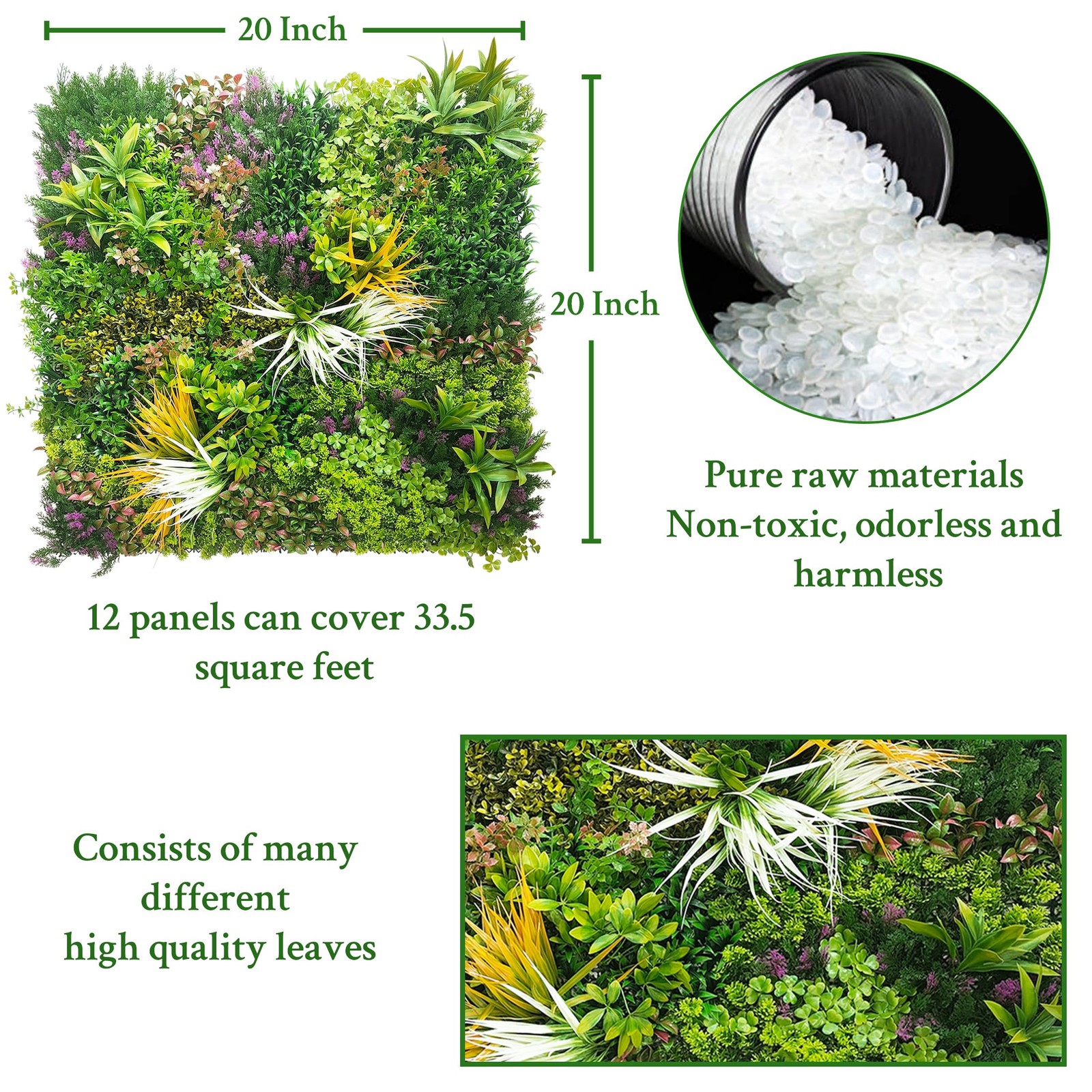 Artificial Greenery Grass Wall Panels: 20”x 20” 12P(33.5 sqft)
