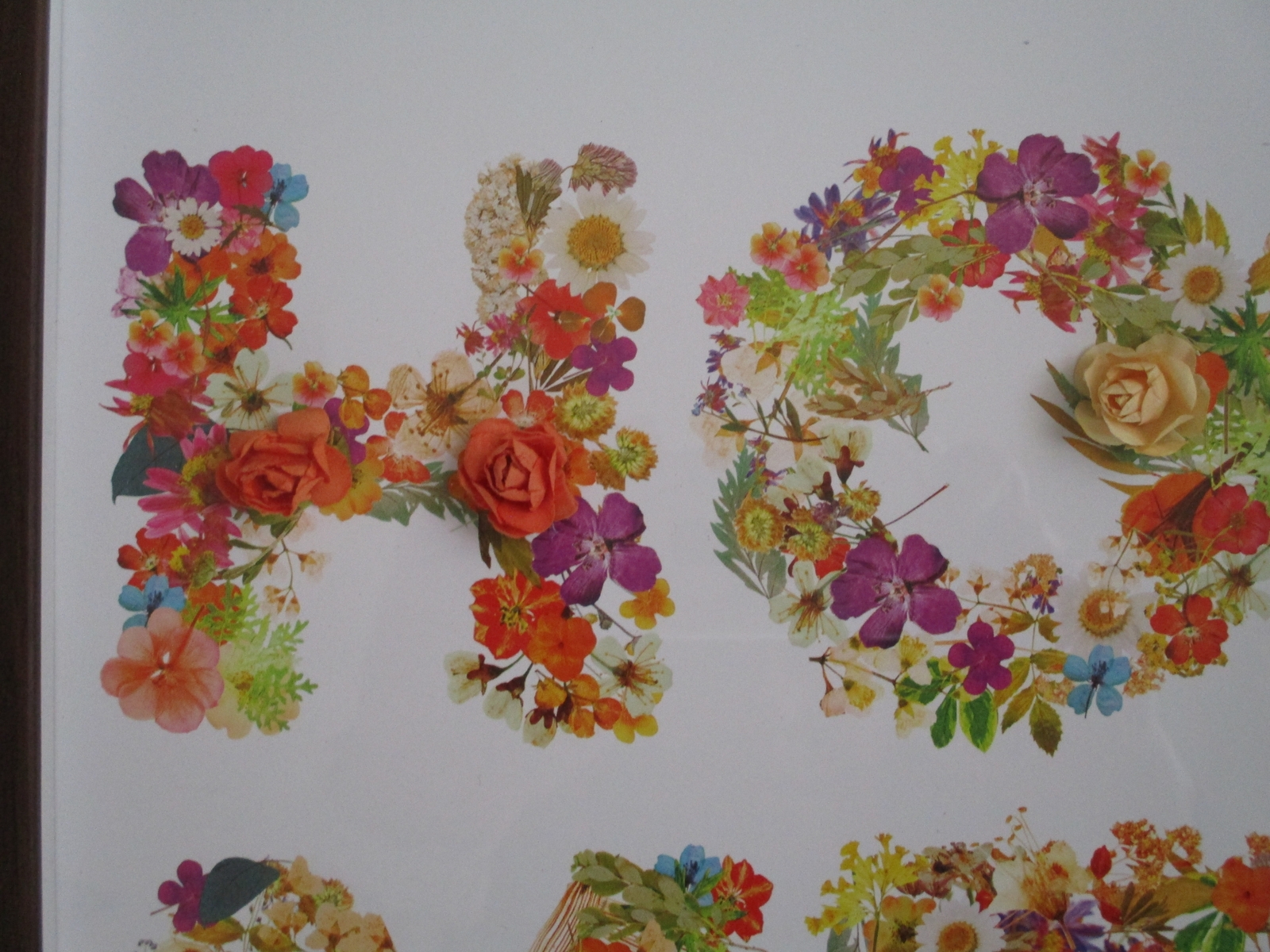 Floral HOME wall decor sign 9.5″ x 13″ Brown Frame Glass front White background