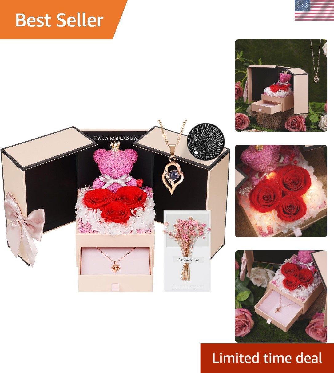 Eternal Preserved Rose Gift with I Love You Necklace – Timeless Elegance for Her