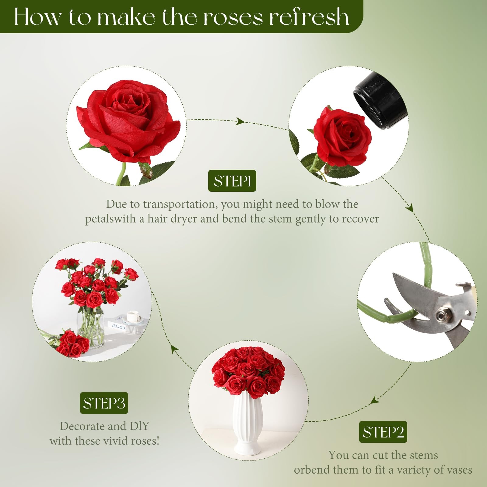 36 Pcs Roses Artificial Flowers in Bulk, Realistic Long Stem Fake Silk Roses …