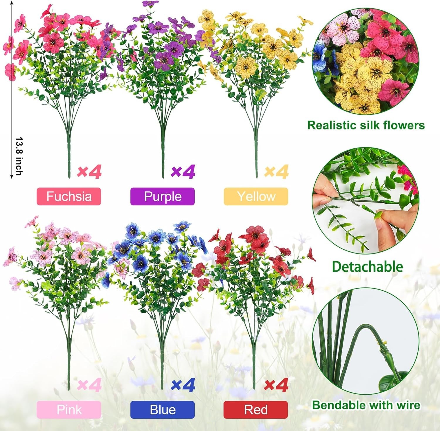 Ouddy Decor 24 Bundles Artificial Flowers UV Resistant Outdoor Mixed