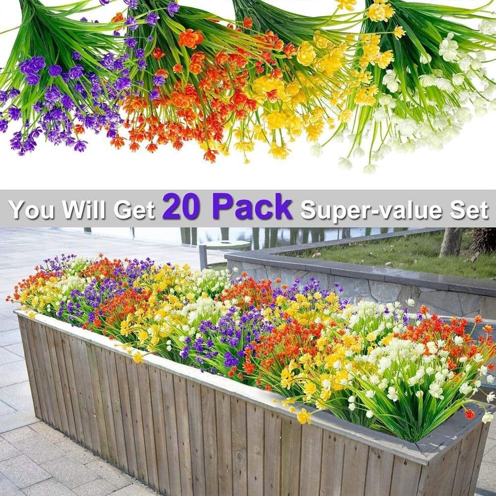 12.6 In. H 20 Bundles Artificial Flowers for Outdoors UV Resistant Fake Plants S