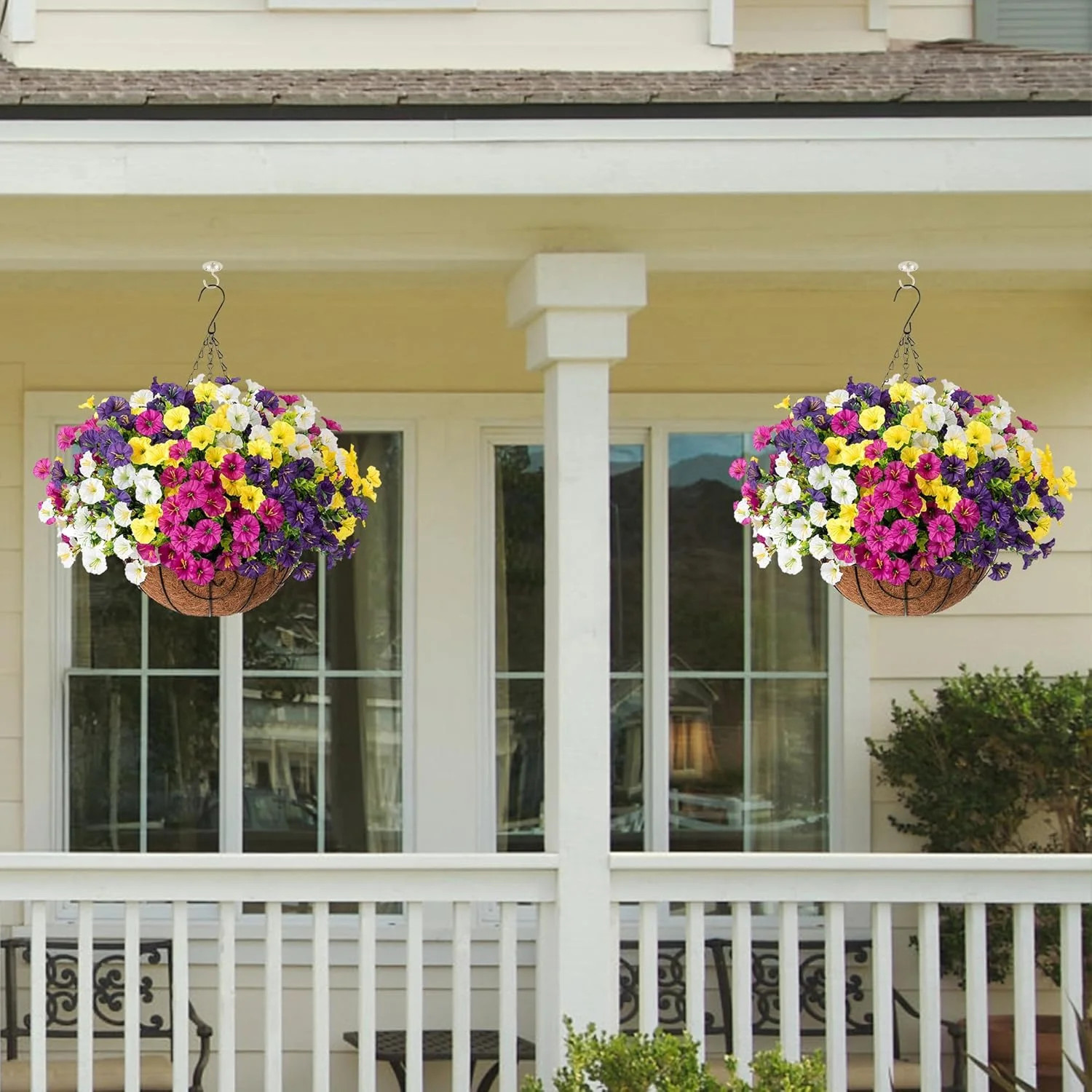 Artificial Faux Hanging Plants Flowers Basket for Spring Summer Outdoors Decorat