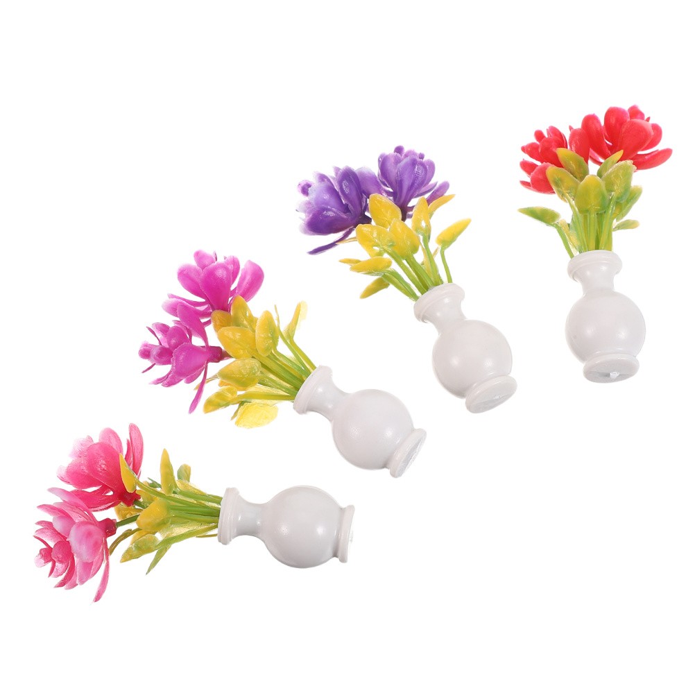 4 Pcs Dollhouse Simulated Flowers Fairy Gardens Accessory Mini Bud Vase